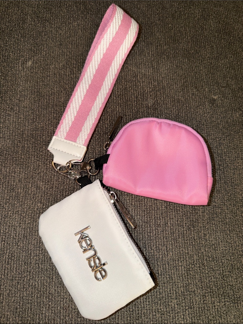 kensie Pink & White Coin Pouch Set with Wrist Strap